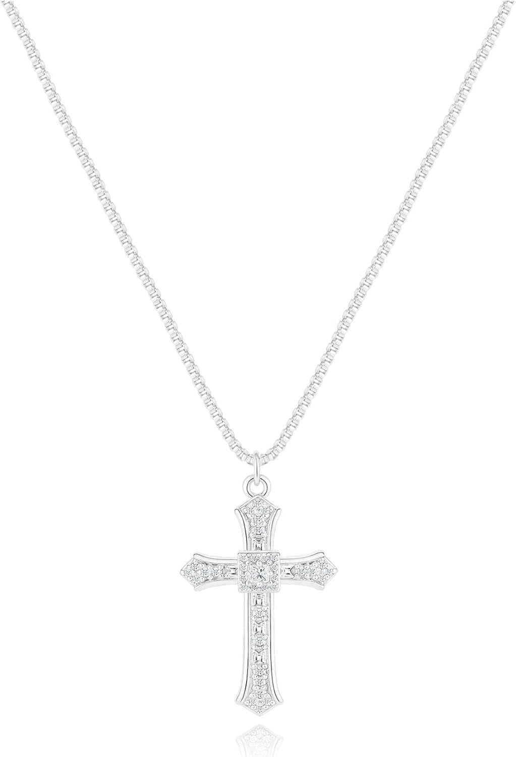 Cross Necklace for Women - 14K Gold/White Gold Plated Simple Dainty Diamond Cross Pendant Necklace with Cubic Zirconia Jewelry Gift for Her
