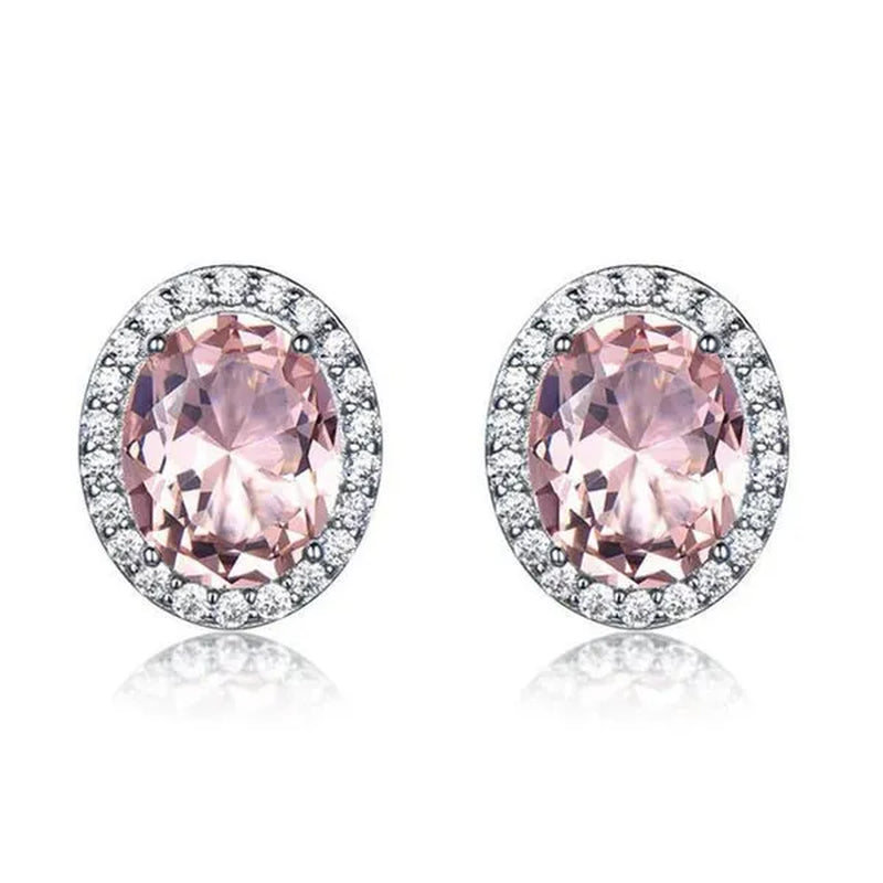 Majesty Diamonds MDS210248 Oval Pink Nano Morganite Stud Earrings in 0.925 White Sterling Silver