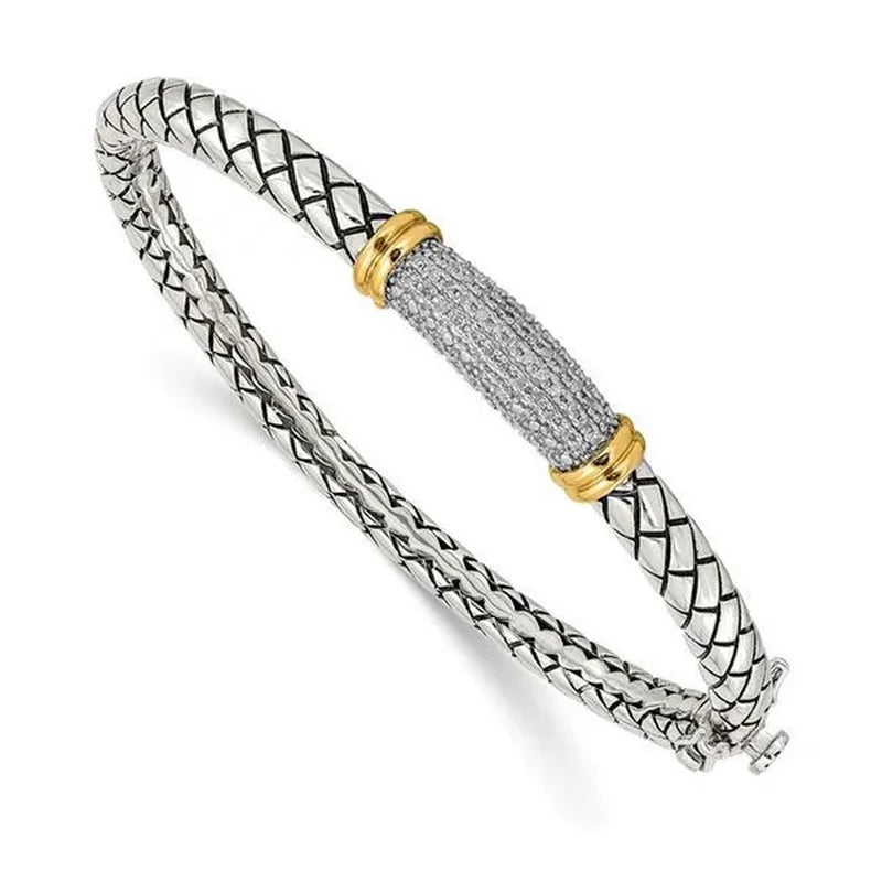 Sterling Silver with 14K Gold Diamond Bangle Bracelet