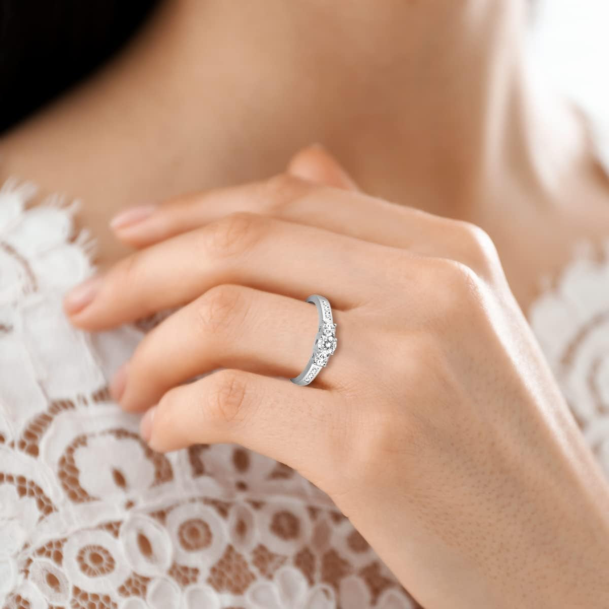 Diamond Three Stone Ring Available in 10K White Gold (1/2Ctw - 1 1/2Ctw)