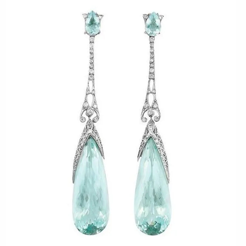 925 Sterling Silver Natural Gemstone Aquamarine Earrings Bride Wedding Engagement Fine Jewelry For Women Gifts