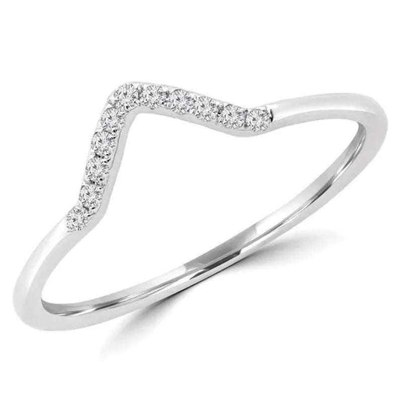 Majesty Diamonds MDR190101-7.75 0.1 CTW round Diamond V Shape Semi-Eternity Wedding Band Ring in 14K White Gold - Size 7.75