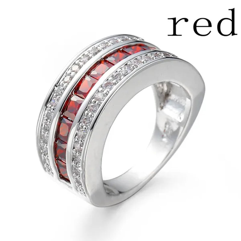 Men Women Size 7-11 Classic 925 Silver Plated White Gems Wedding Band Gem Ring (Choice Color and Size )