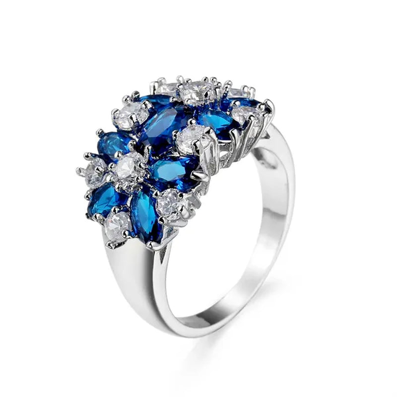 Fashion women 925 sterling silver sapphire & white topaz gemstones Rings Size 6 7 8 9 10