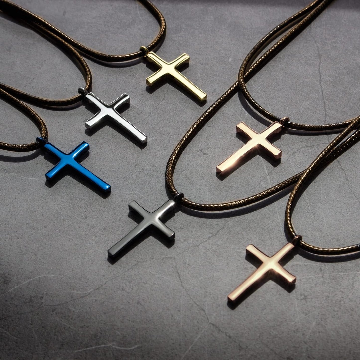 Stainless Steel Cross Necklace for Men - Cross Pendant with 18 Inch Adjustable Black Rope Cord - Mens Cross Necklaces
