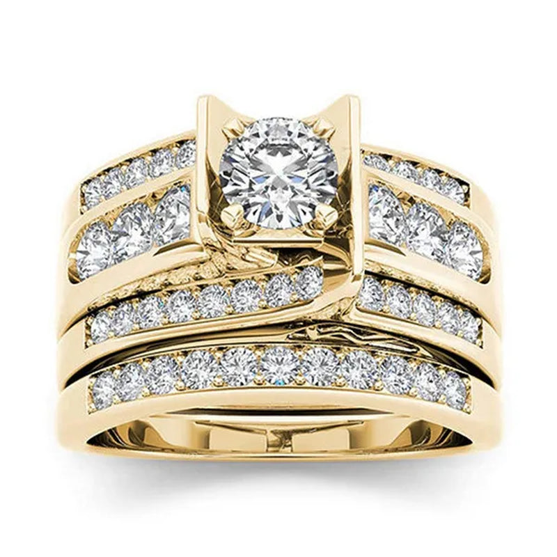 6 Styles Exquisite Women Ladies 18K Gold Natural White Sapphire Diamond Ring Set Anniversary Christmas Gift Engagement Bridal Wedding Jewelry Rings Size 6-10