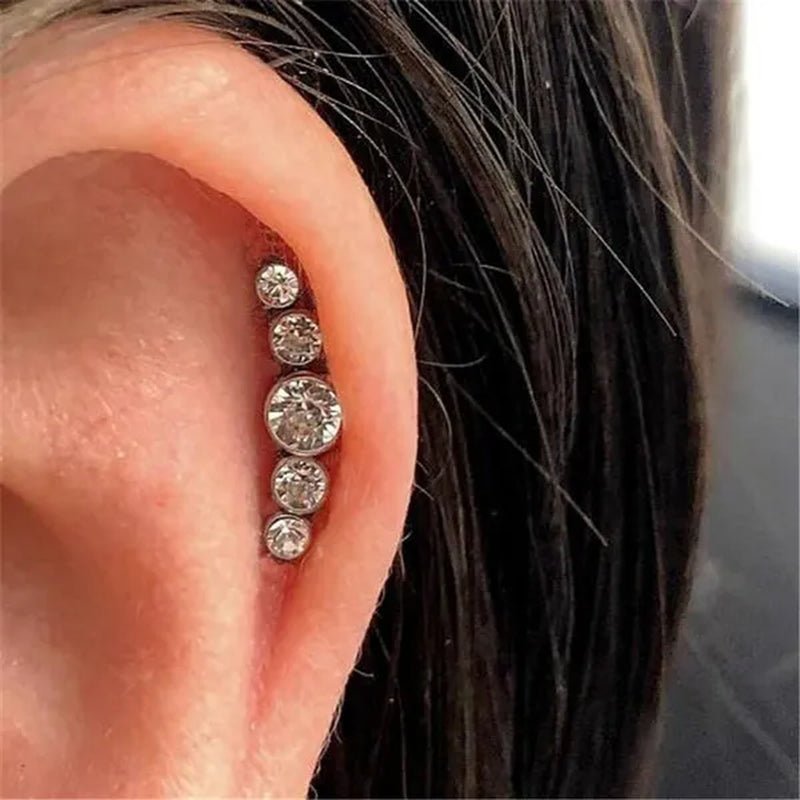 Ear Studs Piercing Tragus Diamonds Stainless Steel Earrings Cartilage Helix Small Ball Bullet Ear Bone Earring - WORLD TIME VISITS