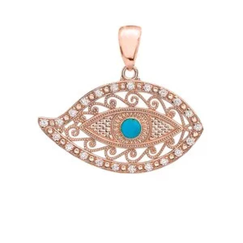 ROSE GOLD EVIL EYE DIAMOND PENDANT NECKLACE with TURQUOISE CENTER STONE : 10K Pendant Only