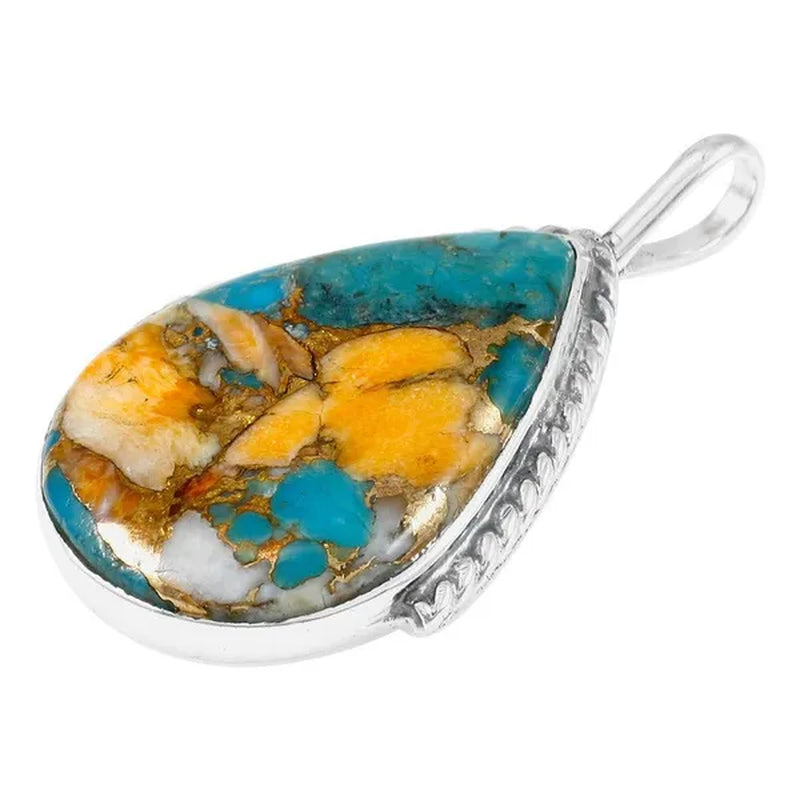 Antique Silver with Spiny Turquoise Pendant Necklace Jewelry Snake Chain (Select Style)
