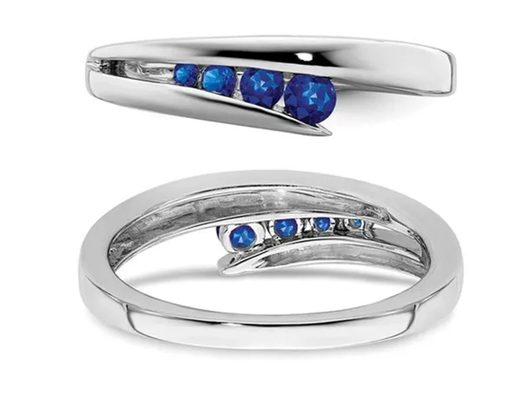 1/5 Carat (Ctw) Natural Blue Sapphire Ring Band in 14K White Gold