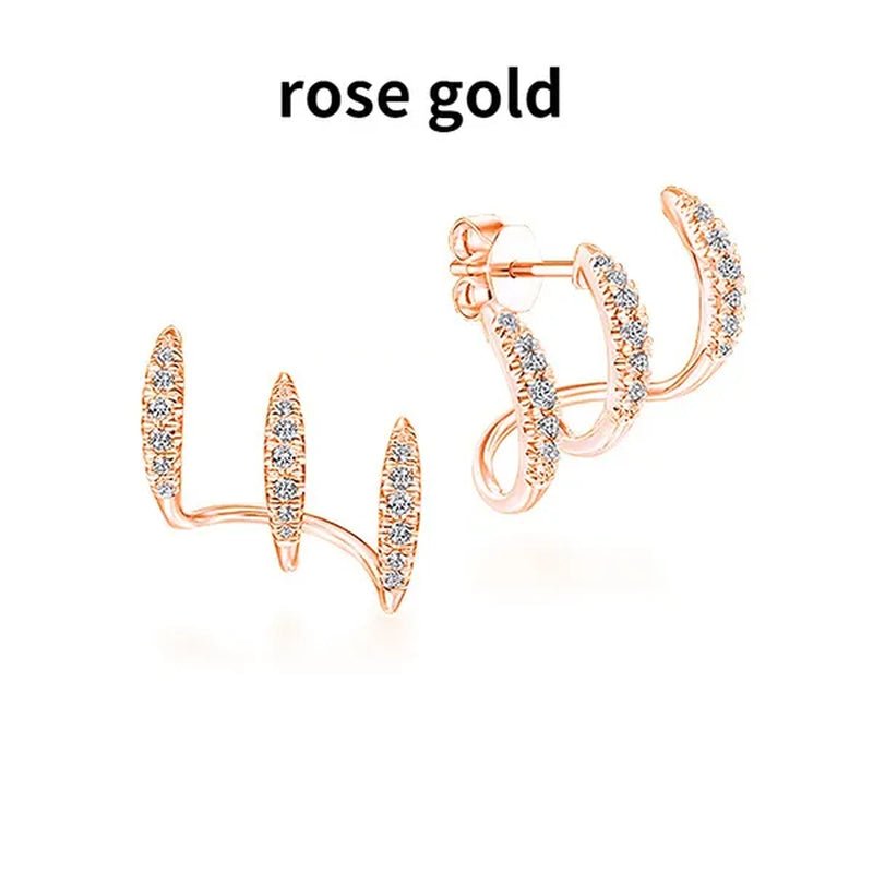 Exquisite and fashionable new Earrings 925 sterling silver diamond inlaid Advanced Design Earrings 18 K gold three - layer arc Earrings - WORLD TIME VISITS