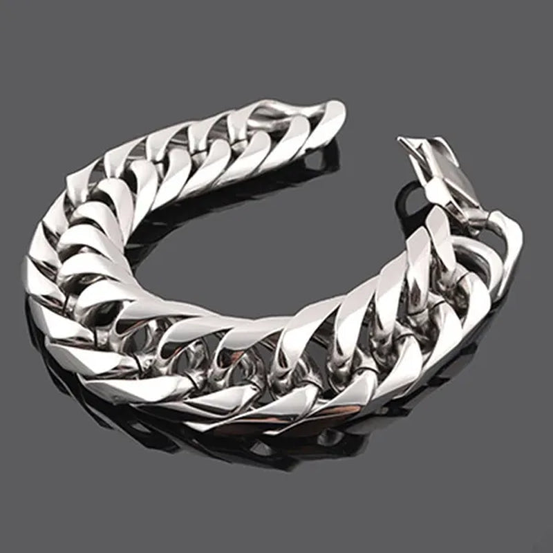 16/19/21Mm Heavy Stainless Steel Bracelet or Necklace Silver Cuban Curb Chain Bracelet Bangle 7"-11" Necklace 16"-24"