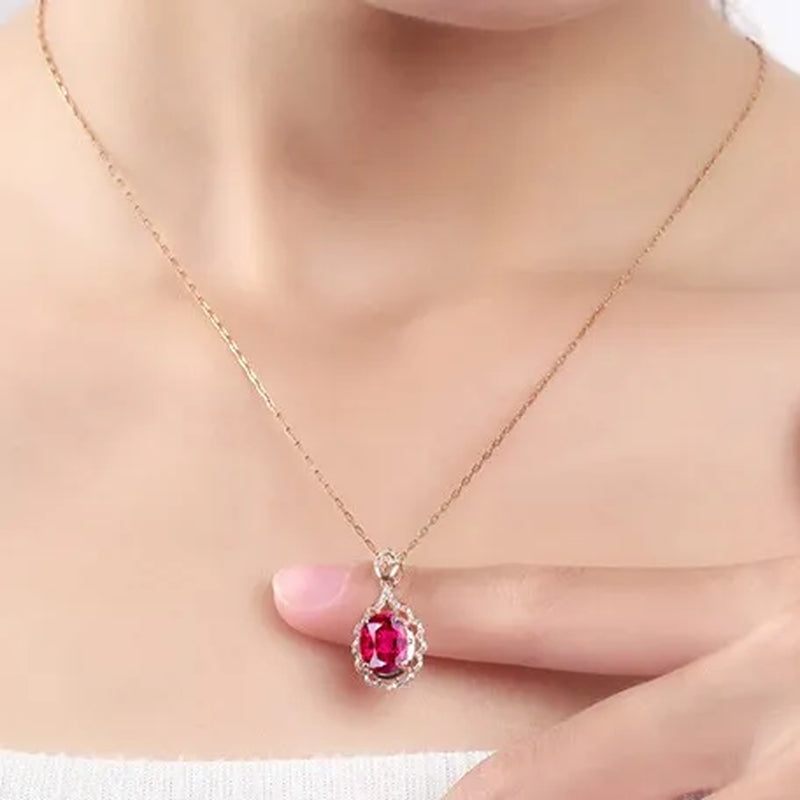new High-end temperament Ruby Zircon AAAs Necklace Gold-plated Lady Evening party Necklace