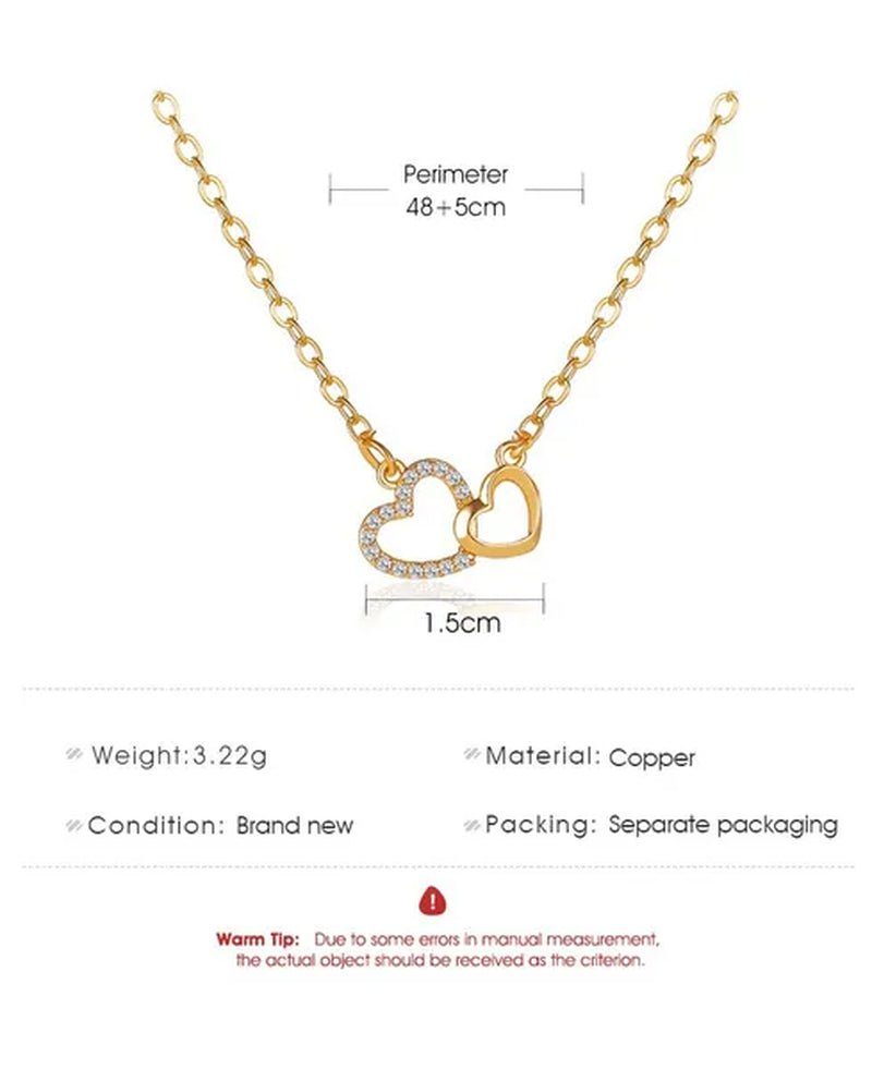 Fashion Gold and Silver Double Heart Necklace Necklace Crystal Diamond Pendant Necklace Gift for Woman - WORLD TIME VISITS