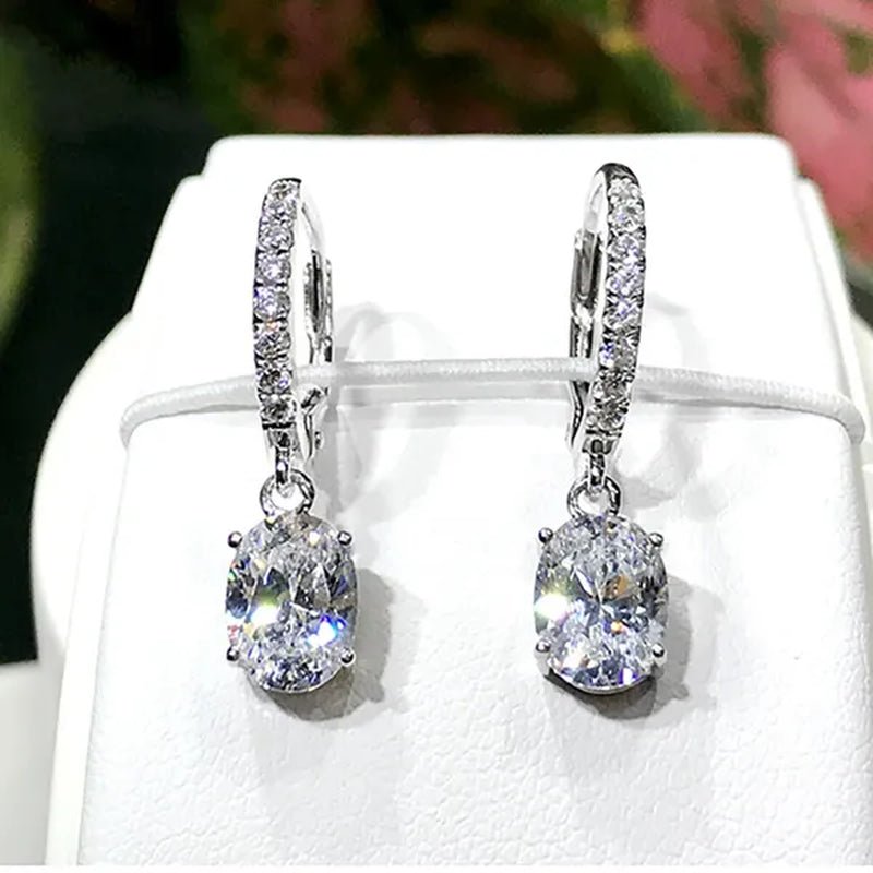 Fashion Silver Plated Inlay Diamond Engagement Bridal Wedding Dangle Earring for Women Pendant Earring Anniversary Gift Jewelry - WORLD TIME VISITS