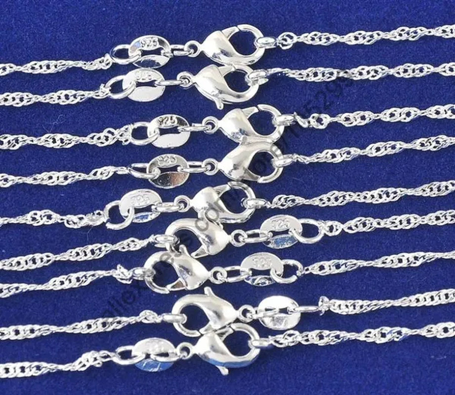 Fine Nice Wholesale 10Pcs Chain 30" 925 Pure Solid Sterling Silver Jewelry Water Wave Necklace Chains with Lobster Clasps