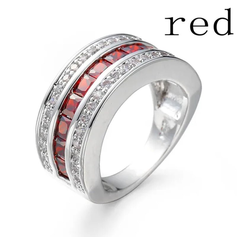 Men Women Size 7 - 11 Classic 925 Silver Plated White Gems Wedding Band Gem Ring (Choice Color and Size ) - WORLD TIME VISITS
