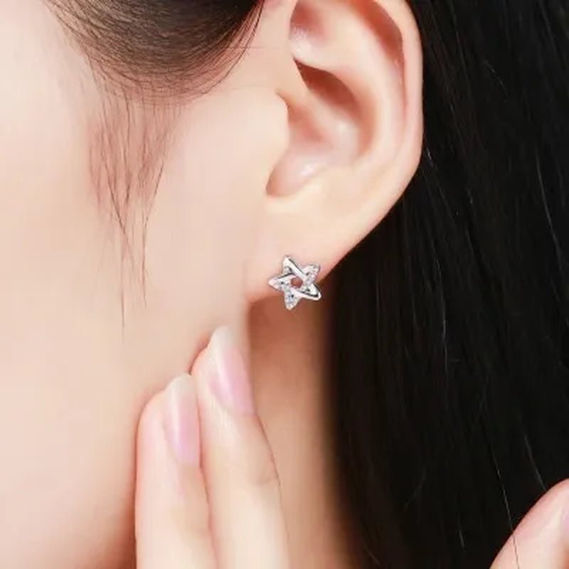 Mini Five - pointed Star Stud Earrings for Women Silver Crystal Diamond Earrings for Gifts Fine Jewelry Brincos - WORLD TIME VISITS