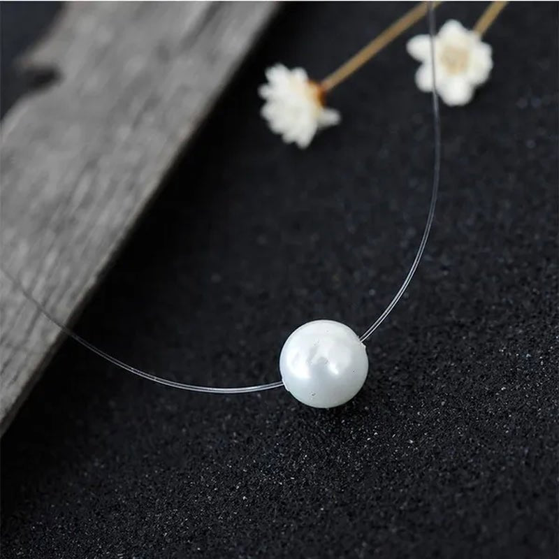 New Fashion Elegant Transparent Invisible Fishing Line Pearl Pendant Necklace - WORLD TIME VISITS