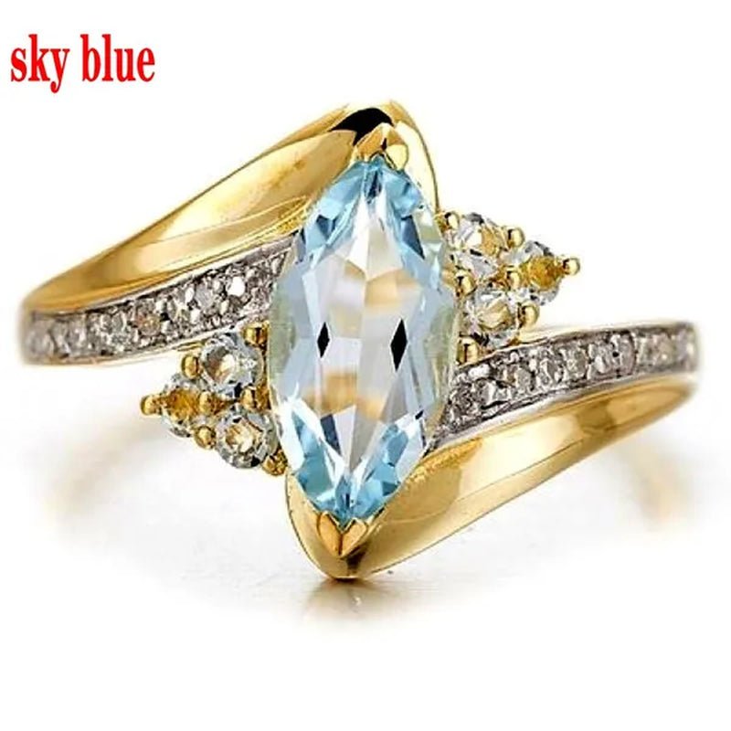 Size 6 - 10 Jewelry Woman's Blue Sapphire 18K Golden Plated Ring Gift ( Choice Color and Size ) - WORLD TIME VISITS