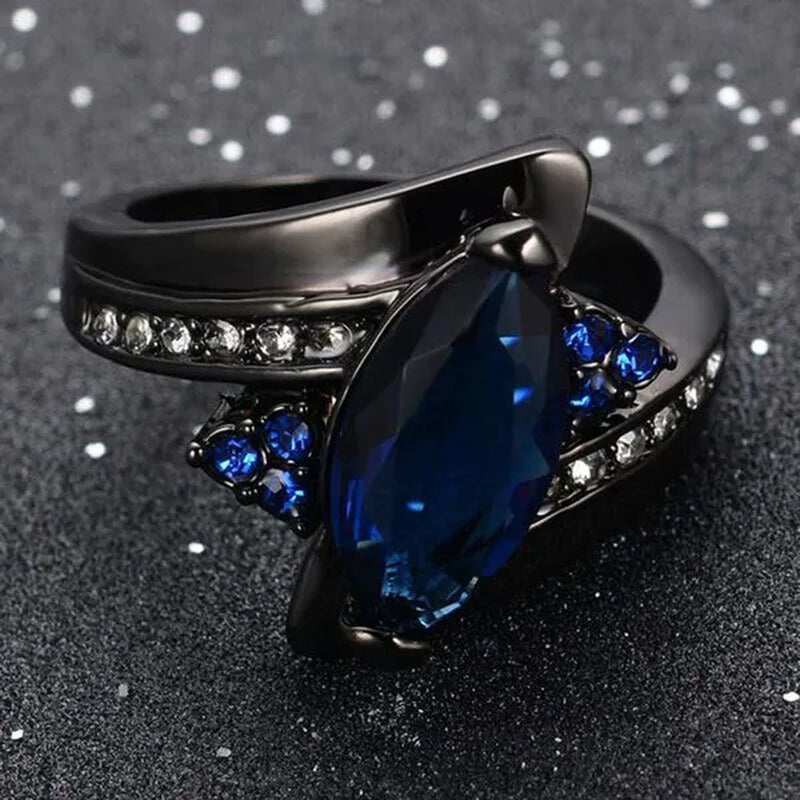 Women's Rings Size 6 - 10 Black Sapphire CZ 14K Black Golden Plated Wedding Ring (Choice Color and Size ) - WORLD TIME VISITS