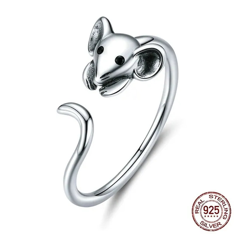 2020 Animal Rat Open Ring 925 Sterling Silver Cute Little Mouse Adjustable Ring for Women Fashion Jewelry