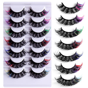 Colored Lashes 20Mm Strip False Eyelashes Kit with Color Fluffy 8D Thick Volume Lash Tint Curly Rainbow Fake Eye Lashes 7 Pairs Multi Pack