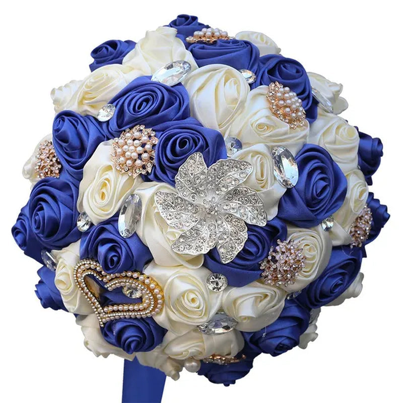 21CM Silk Rose Wedding Flower Bouquet Pearl Rhinestone Brooch Bouquet Bride Bridesmaid Holding Flowers Wedding Party Shooting Props