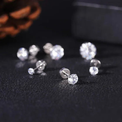 1 Pair Stainless Steel White Zircon Stud Earrings for Women Men Claw Earring Ear Helix Cartilage Piercings Flat Back Earrings Jewelry 20G