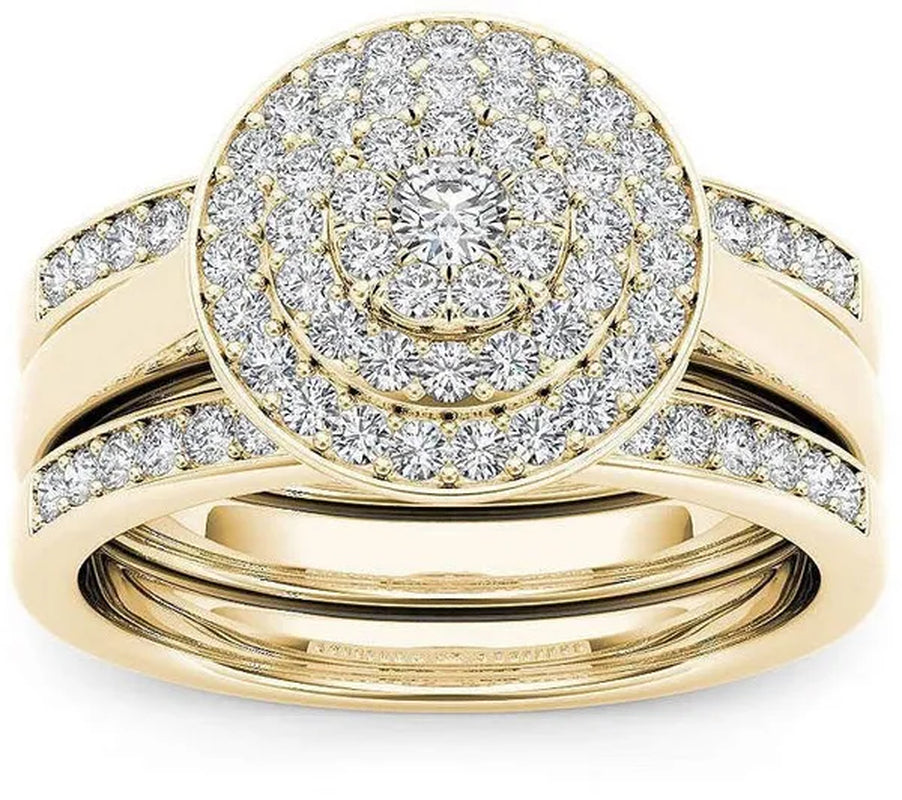 6 Styles Exquisite Women Ladies 18K Gold Natural White Sapphire Diamond Ring Set Anniversary Christmas Gift Engagement Bridal Wedding Jewelry Rings Size 6-10