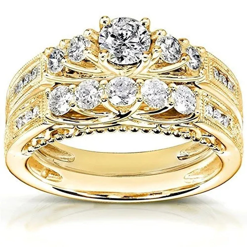 Women's Fashion Engagement Wedding White Sapphire Filled Rings Set