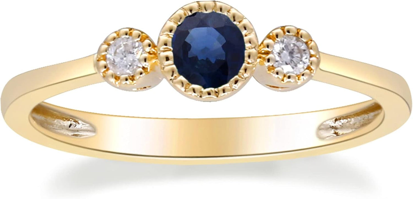 10K Yellow Gold Genuine Blue Sapphire Ring with Diamonds for Women,Ethically, Metal Gemstone Diamond, Sapphire