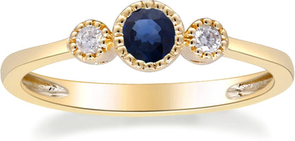 10K Yellow Gold Genuine Blue Sapphire Ring with Diamonds for Women,Ethically, Metal Gemstone Diamond, Sapphire
