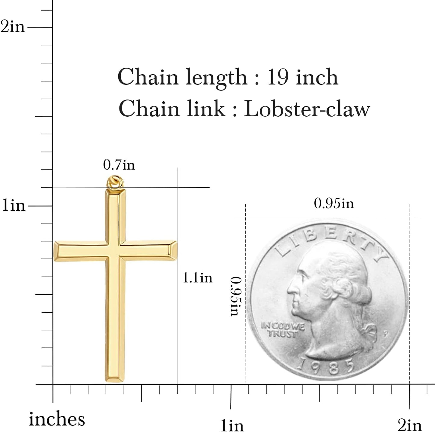 14K Gold Cross Necklace for Women Gold Cross Pendant Figaro Chain Mariner Masculine Appeal 19 INCH