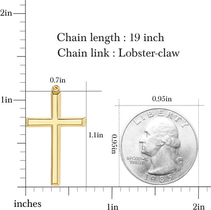 14K Gold Cross Necklace for Women Gold Cross Pendant Figaro Chain Mariner Masculine Appeal 19 INCH