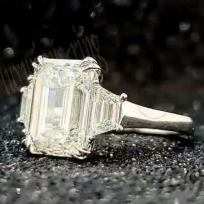 Gorgeous Square Cut White Sapphire Rings for Women Party 925 Sterling Silver 2 Stone Crystal Side Stone Rings Proposal Fine Jewelry