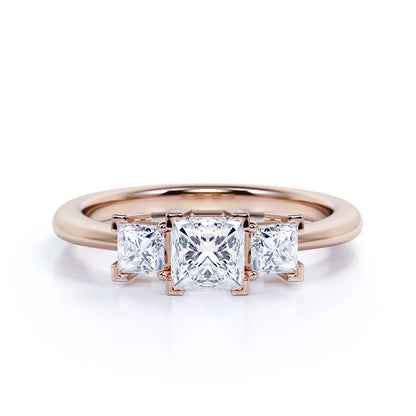Modern 0.50 Carat Princess Cut Diamond - 3 Stone Engagement Ring - past Present Future Ring - 10K Rose Gold