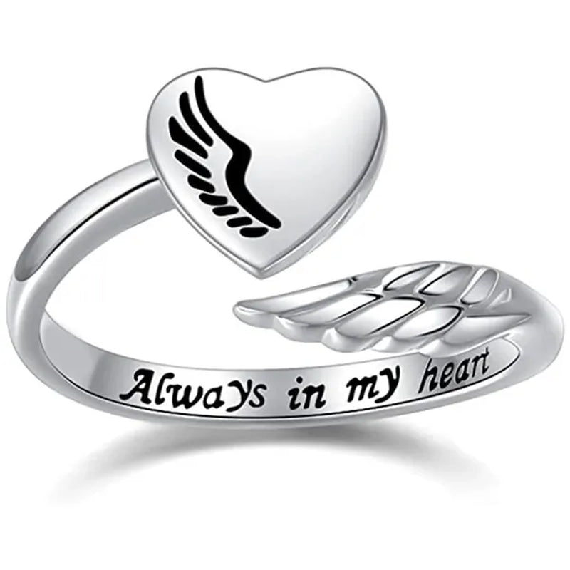 Adjustable Angel Wings Ring Letters Heart-shaped Index Finger Ring Alloy Rings Nice Opening Ring Jewelry Gift for Friend BAR