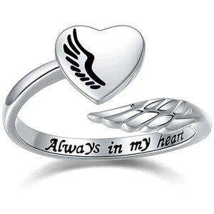 Adjustable Angel Wings Ring Letters Heart-shaped Index Finger Ring Alloy Rings Nice Opening Ring Jewelry Gift for Friend BAR