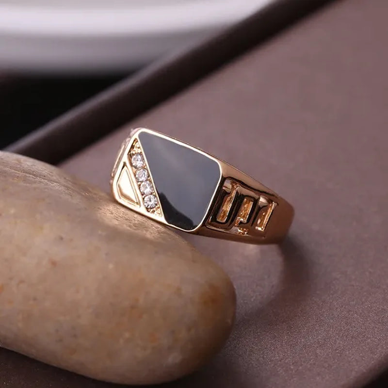 Fashion Male Jewelry Classic Gold Color White Sapphire Diamond CZ Wedding Ring Black Enamel Agate Rings for Men Christmas Party Gift Size 7 8 9 10 11 12