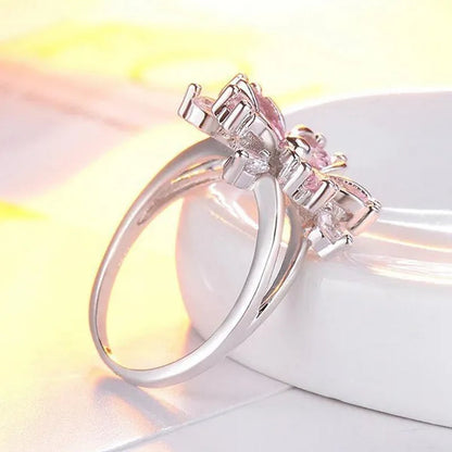 Elegant Women'S Flower Ring Luxury Pink Zircon Ring, Fashionable Flower Shape Women'S Ring, Engagement, Wedding Ring, Princess Ring, Promise Ring, Valentine'S Day, Christmas Gift. Size US5-11. Happy Shopping!