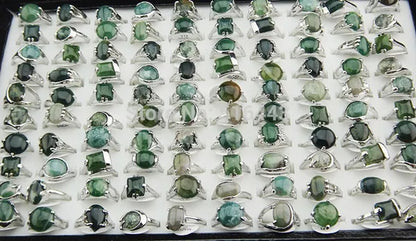 Guaranteed 10pcs 100% Natural Green Stones Tourmaline  Mix Style Fashion Rings for Womens Mens Wholesale jewelry Lots A002