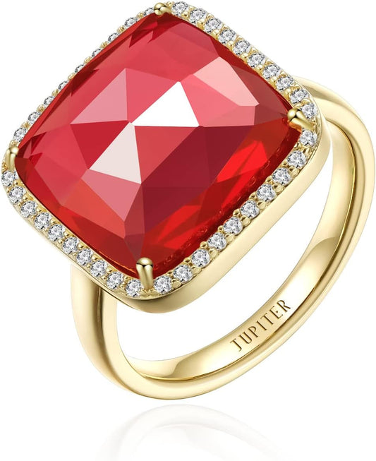 Natural Gemstone Rings, 14K Gold/Rhodium Plated Genuine Gemstone Square Ring with Zirconia for Women, Birthstone Rings Jewelry Gifts for Valentine'S Day, Birthday (Available 6,7,8,9)