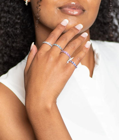 .925 Sterling Silver Natural or Lab-Grown Birthstone Stacking Ring - Choice of Gem Colors & Silhouette