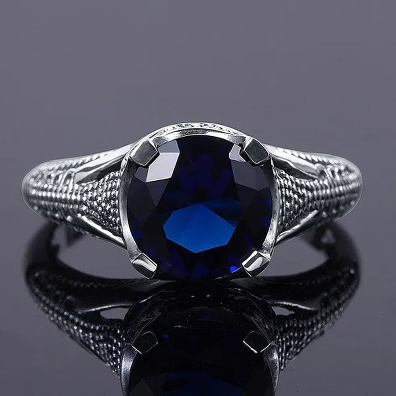 High Quality Fashion 2016 Blue Sapphire Vintage Wedding Ring Antique 925 Sterling Silver for Women Jewelry