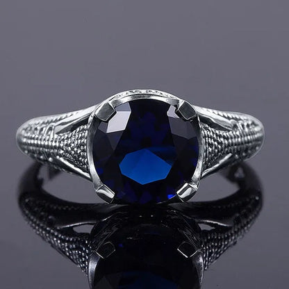 High Quality Fashion 2016 Blue Sapphire Vintage Wedding Ring Antique 925 Sterling Silver for Women Jewelry