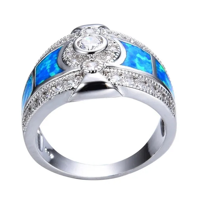 Exquisite 925 Sterling Silver Blue Fire Opal Diamond Ring Men's Women's Marriage Engagement Commitment Ring Size 5 6 7 8 9 10 11 12