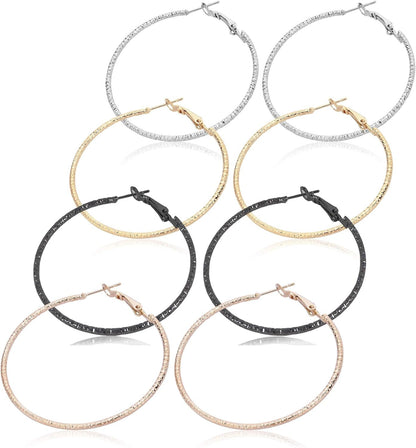 Silver Gold Gunmetal Grey Rhodium Plate Hoop Earrings Set for Women Teen Jewelry Diamond Cut 3 Pairs