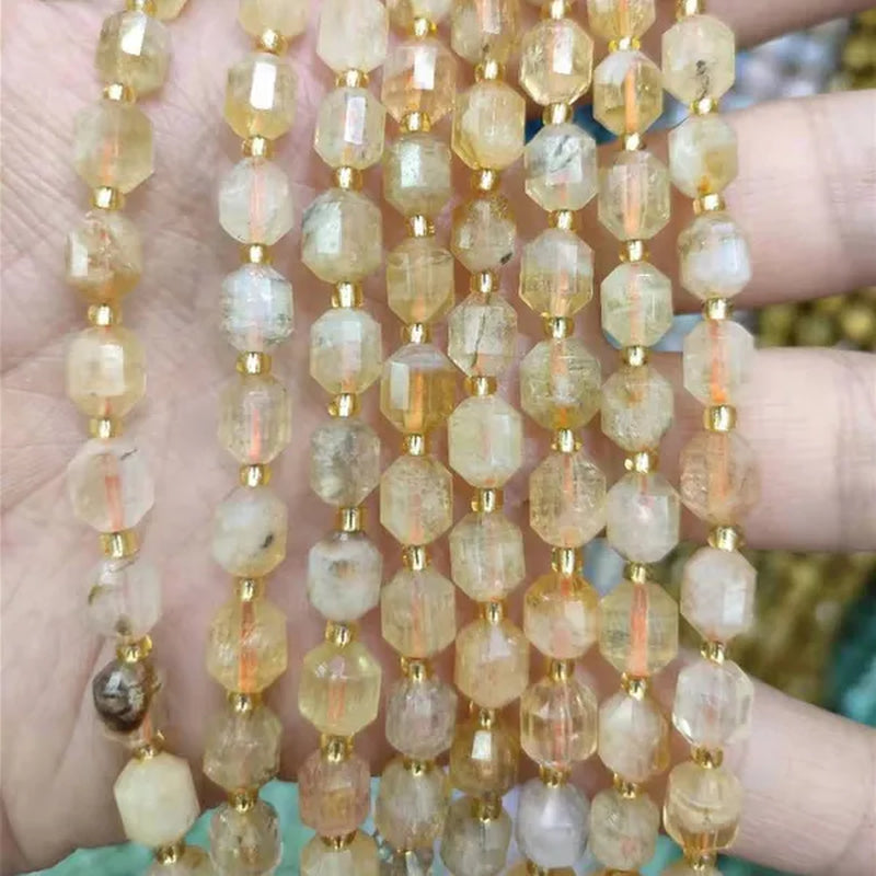 8Mm Faceted Natural Blue Apatite Morganite Tiger Eye Citrine Strawberry Sunstone Gem Stone Beads round Loose Spacer Beads
