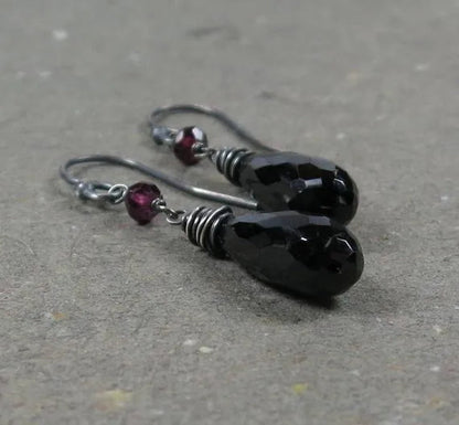 Black Spinel Earrings Pink Tourmaline Long Earrings